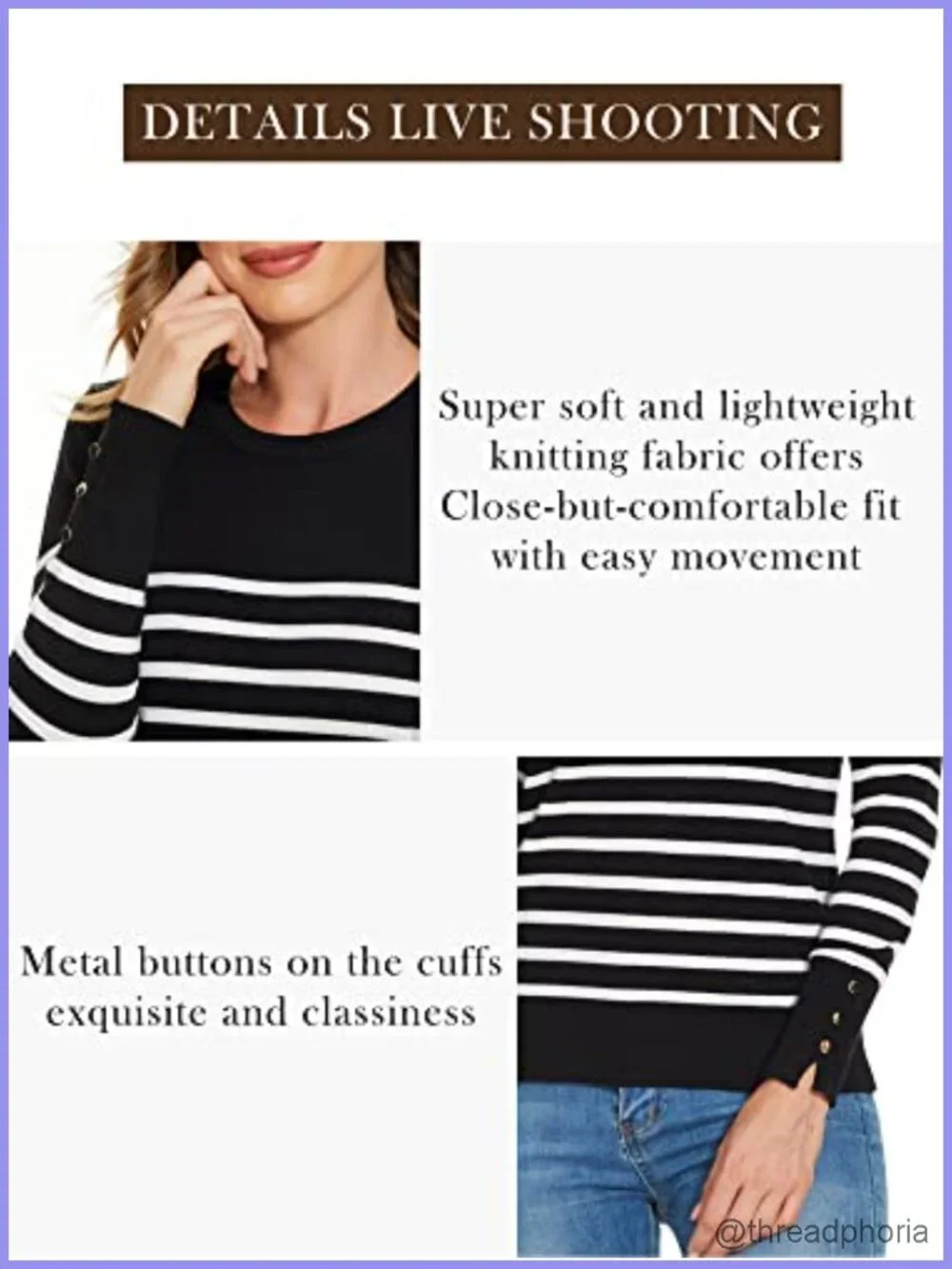 Women's Classic Crewneck Sweater with Buttoned Cuff - Lightweight Knit Pullover